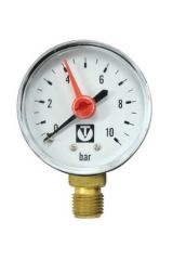 Манометр VT.TM50 Dy 50 с нижним подключением 1/4&quot;, 0-10 бар (для  самоочищающегося фильтра) Valtec VT.TM50.D.02