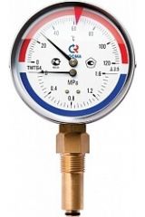 Термоманометр ТМТБ-41P Dy 100 с нижн. подключения,  1/2&quot;, 6 бар 0-120*  (L=46мм, кл. точн. 2,5) Росма Valtec ТМТБ-41P.0406120