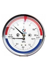 Термоманометр ТМТБ-41Т Dy 100 с задн. подключения,  1/2&quot;, 10 бар 0-150*  (L=46мм, кл. точн. 2,5) Росма Valtec ТМТБ-41Т.0410150