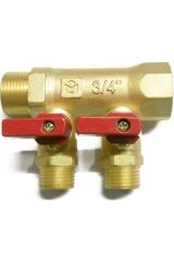 Коллектор с отсекающими кранами, нар. р.,  3/4&quot;х 1/2&quot; x 2 вых. Valtec MKc.580.Y.0502