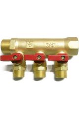 Коллектор с отсекающими кранами, нар. р.,  3/4&quot;х 1/2&quot; x 3 вых. Valtec MKc.580.Y.0503