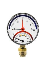 Термоманометр, ELSEN, Ø-80, 1/2&quot;, В, радиальный, T°C -от 0 до +120, PN, бар-0-6, 36555029