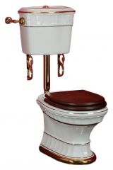 GIANETA Унитаз напольный, выпуск в стену (без крышки), керамика, Белый/декор золото D1, ML.GNT-25.811.D1