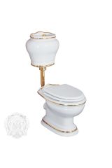 MILADY Унитаз напольный, выпуск в стену (без крышки), керамика, Белый/декор золото D2, ML.MLD-25.711.D2