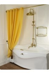 Шторка L180xH200 см. для душа/ванны, текстиль, узор АР-ДЕКО, Бежевый/декор золото, 25526