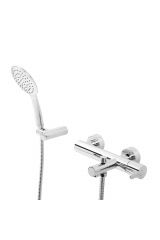 Смеситель для ванны и душа однорычажный в комплекте с ручным душем, шлангом и держателем LEAF-VD-SR